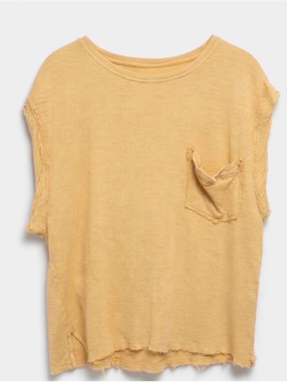 Free People Yellow Washed Slub Short Sleeve Tee